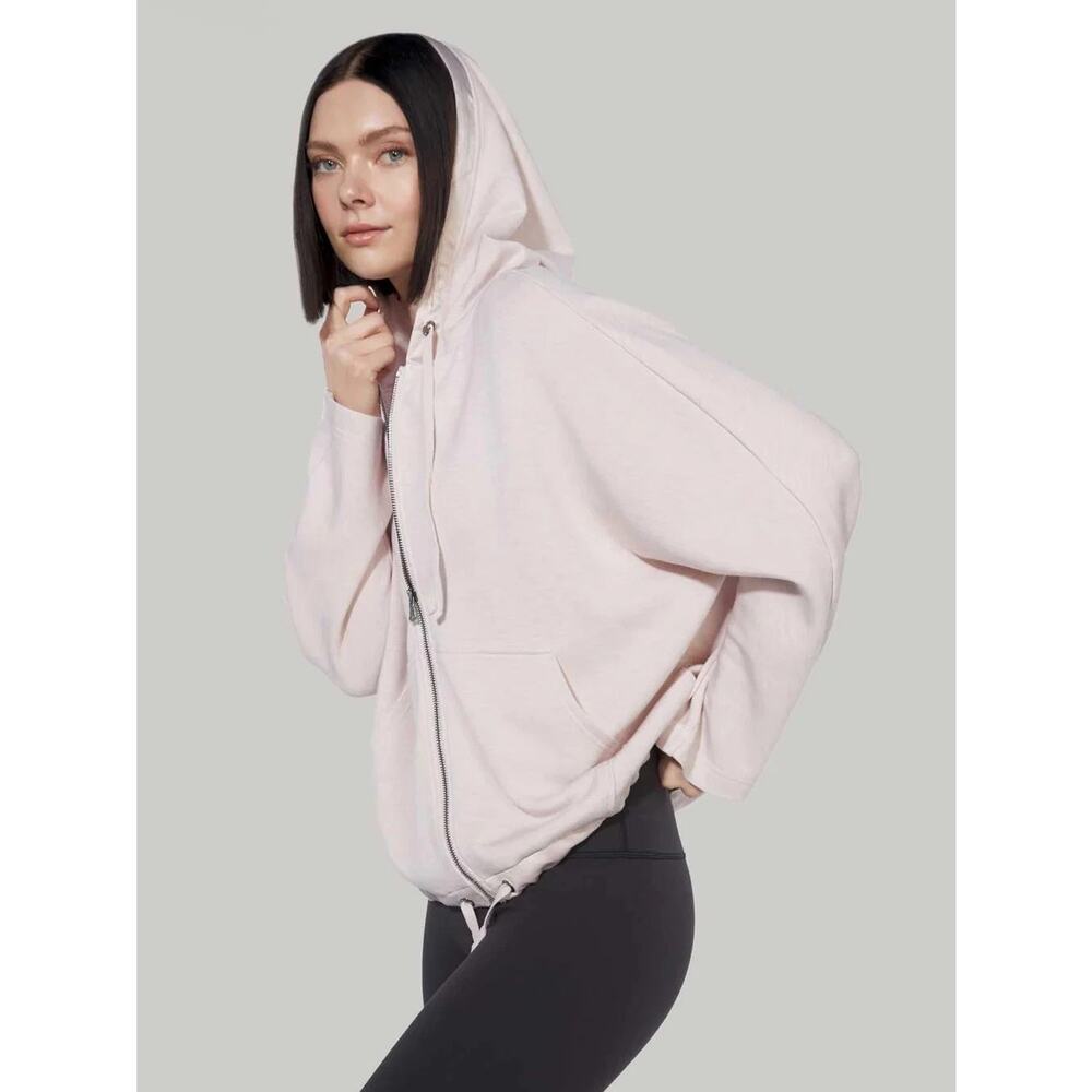 Varley Moreno Full Zip Hoodie Women X-Small Pink Long Sleeves Drawstring Viscose